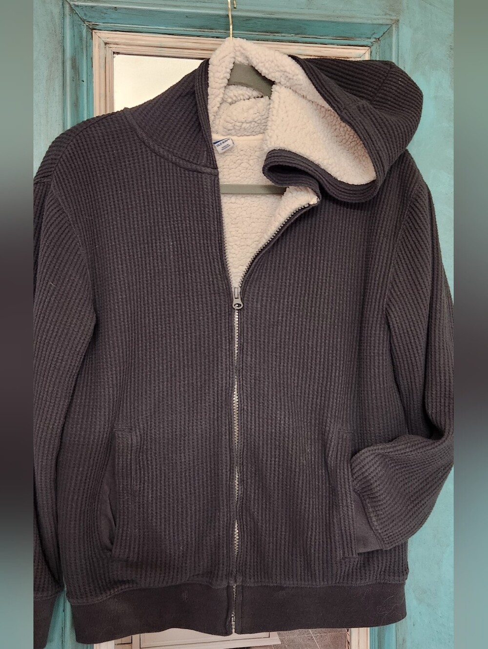 Boys Charcoal Gray Sherpa-Lined Zip Hoodie Sweater